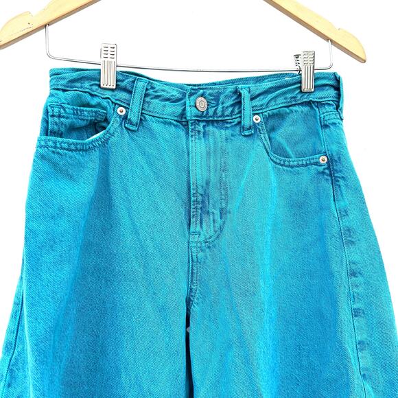 Gap Horseshoe High Rise Barrel Leg Jeans Teal Ultrasoft Denim 25 Turquoise - Picture 5 of 9